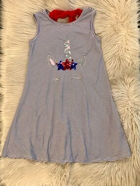 Girls Red White Blue A-line Striped Tank Dress with Unicorn Sequin Size:7